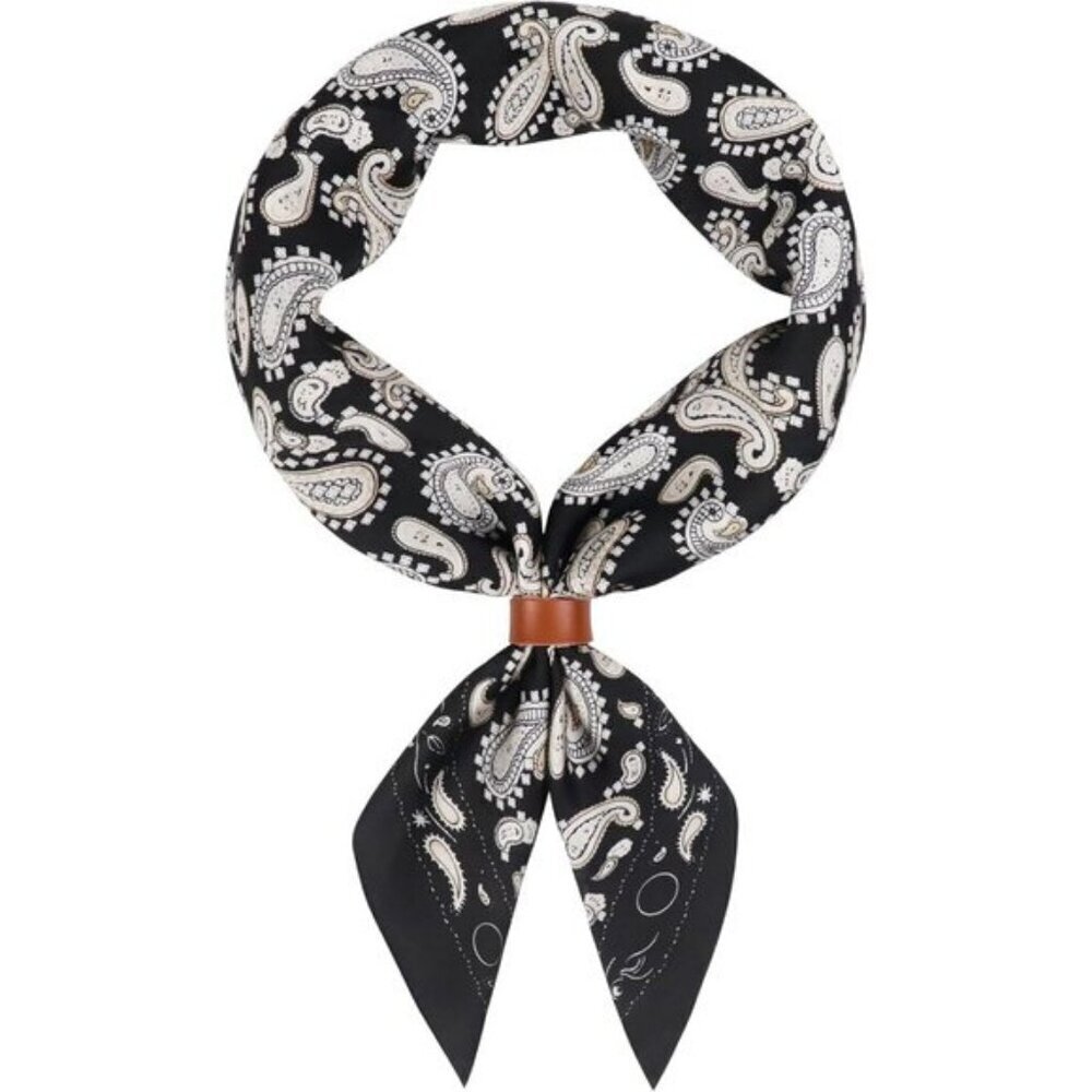 ⚡Men Black Sperry Necktie 27.5 Inches Cowboy Scarves Pocket Square Silk Bandanas